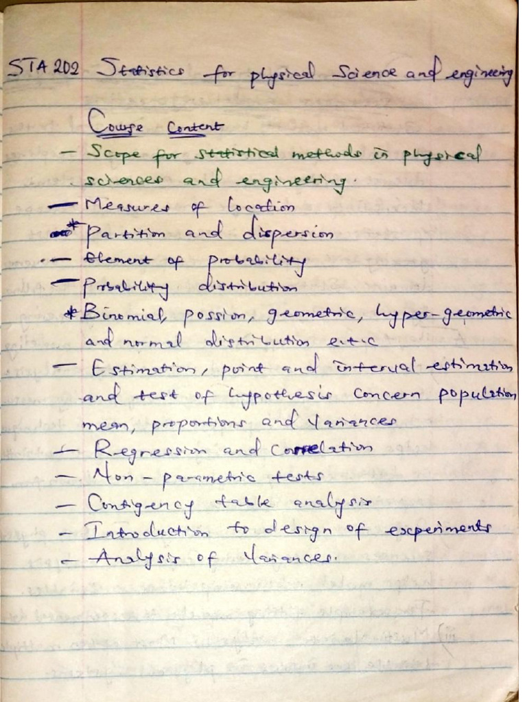 STA202 LECTURE NOTEBOOK, statistics | PDF