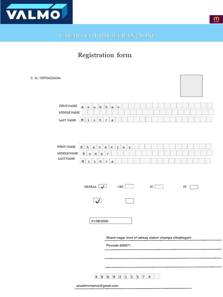 VALMO FRANCHISE REGISTRATION FORM (2) (1) | PDF