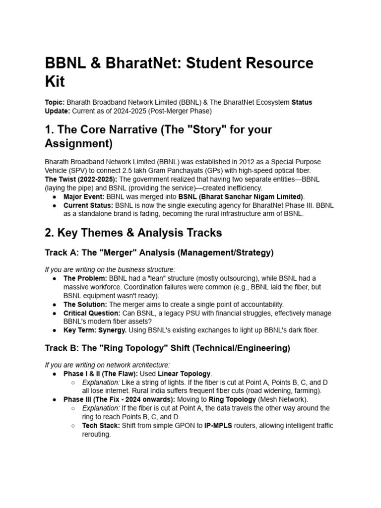 BBNL Assignment Resource Kit - MD | PDF | Telecommunications | Service ...