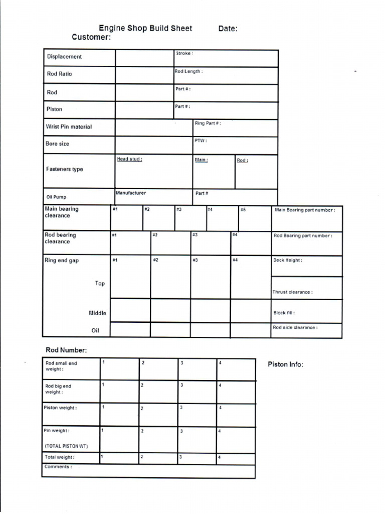 Master Generic Engine Shop Motor Spec Sheet PDF | PDF