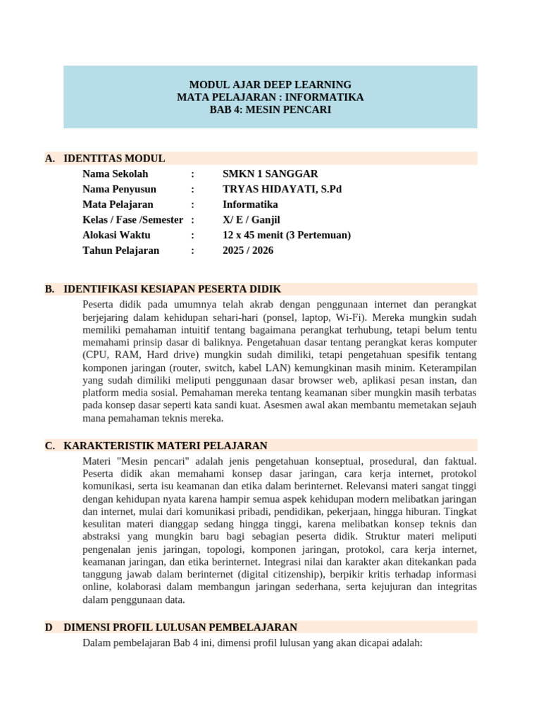 Modul Ajar Deep Learning: Mesin Pencari | PDF