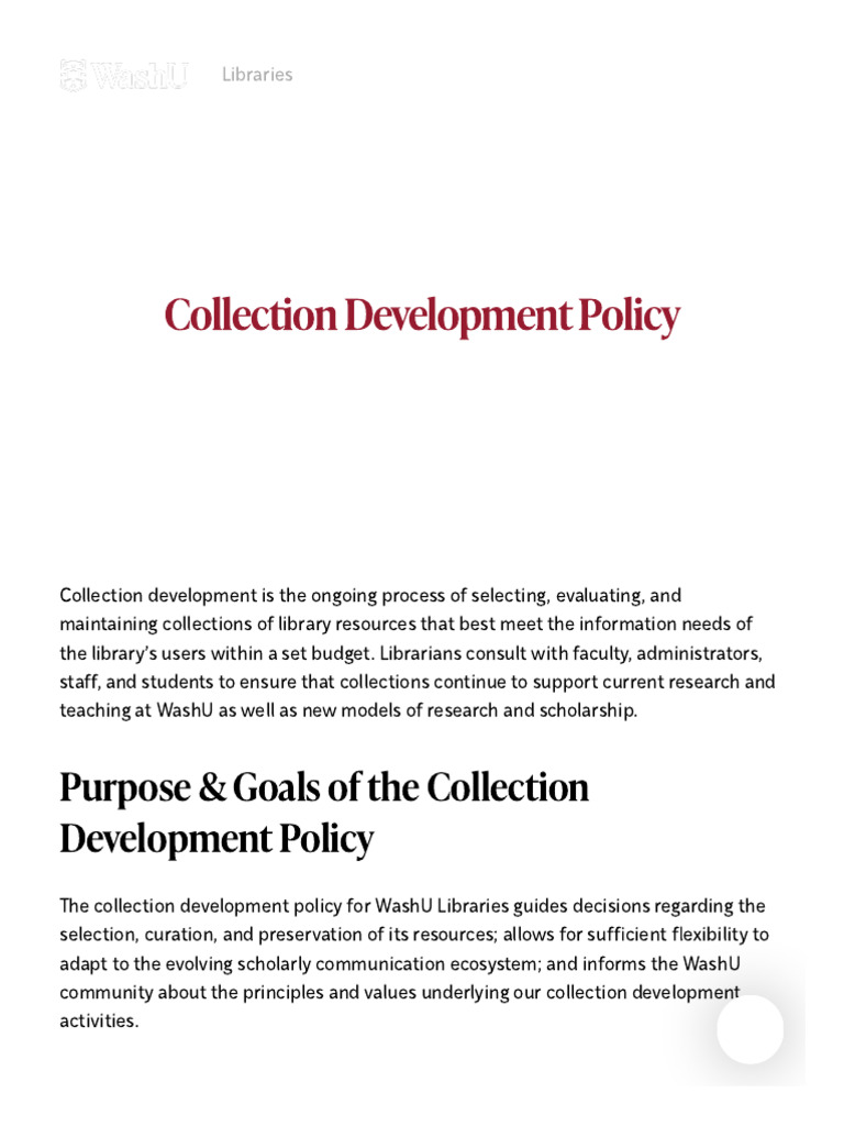 WashU Libraries Collection Development Guide | PDF | Libraries | Librarian