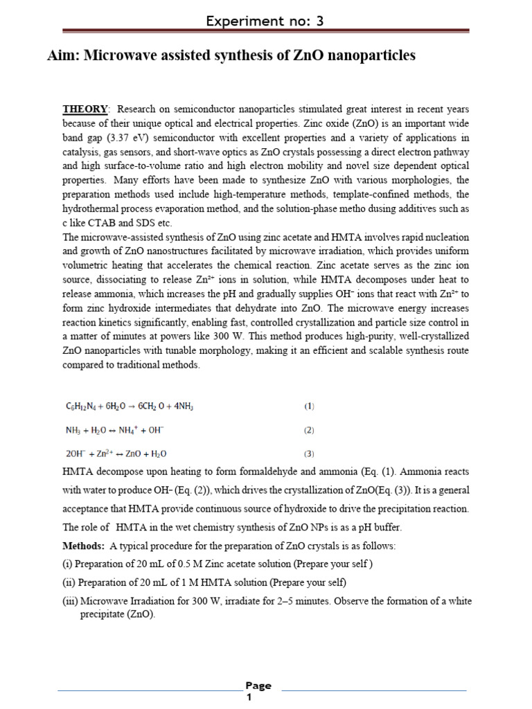 Microwave assisted syntheis of ZnO | PDF | Zinc Oxide | Nanoparticle