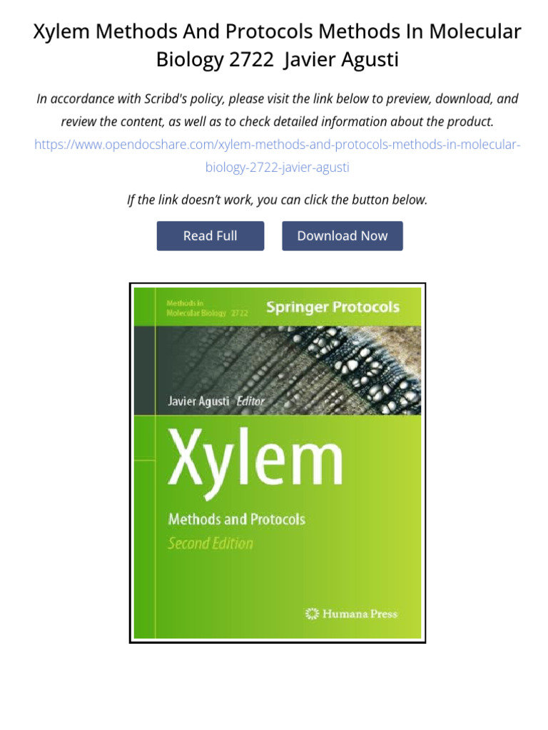 Xylem Methods and Protocols Methods in Molecular Biology 2722 Javier ...