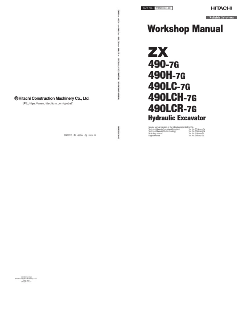 Hitachi ZX490-7G Excavator Workshop Manual | PDF | Safety | Seat Belt