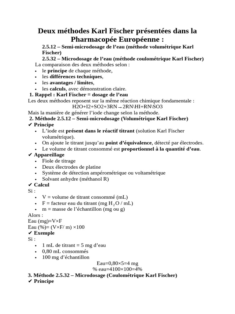 Méthodes Karl Fischer : Volumétrique vs Coulométrique | PDF | Chimie ...