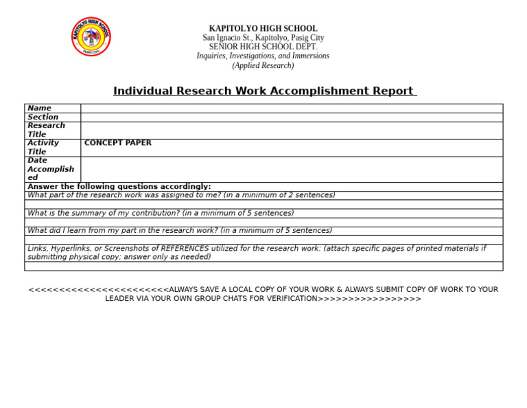 Senior High School Research Report Guide | PDF