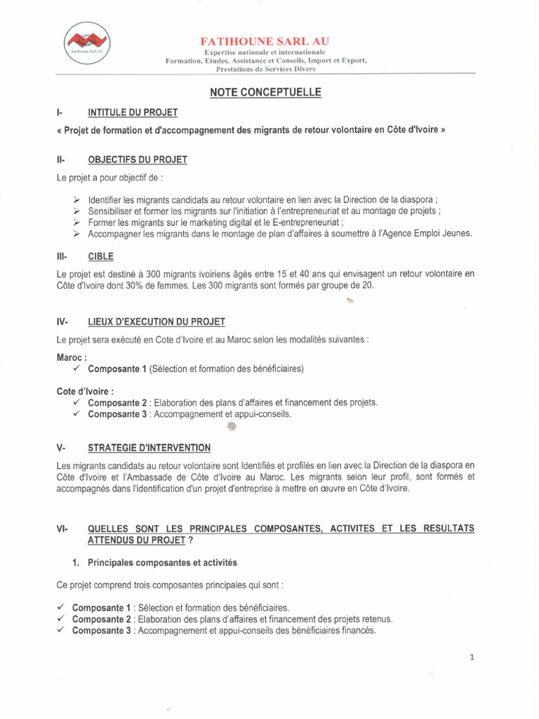 Note Conceptuelle (Fatihoune Sarl. Au | PDF