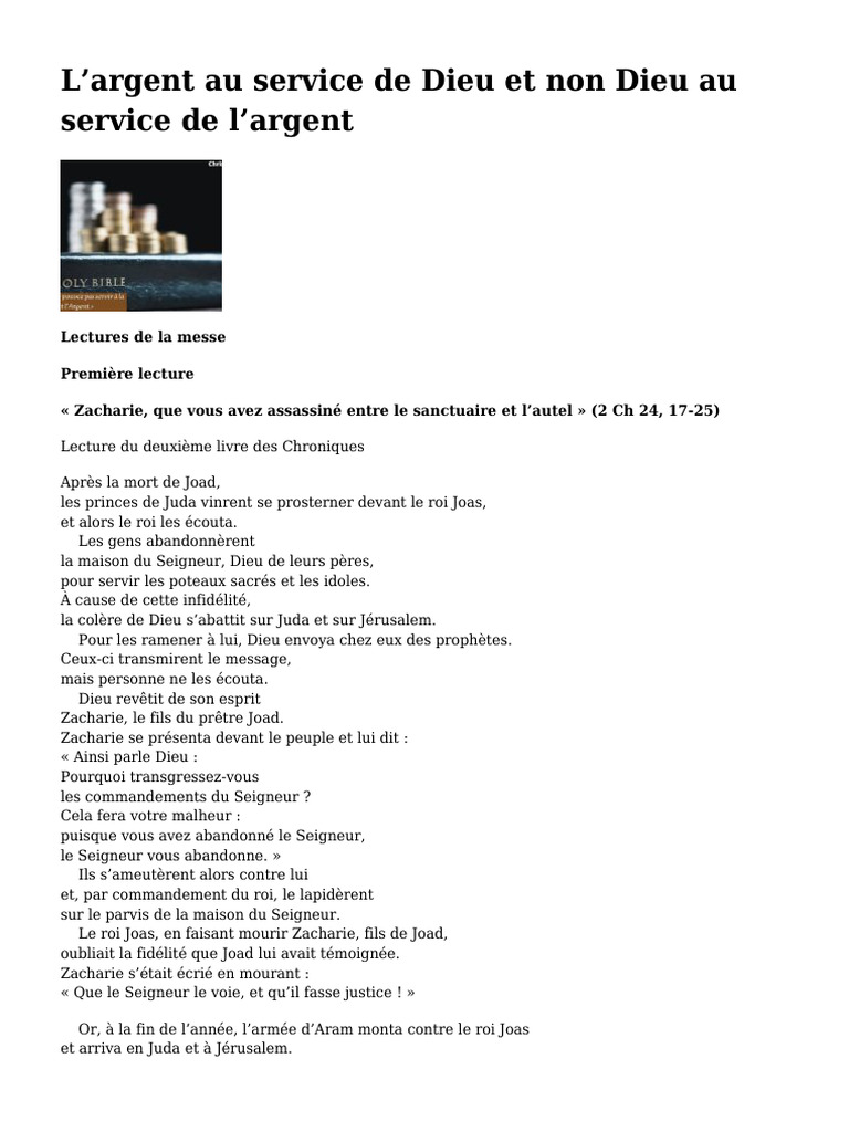 L'argent et la foi : un équilibre essentiel | PDF | Dieu | Théologie