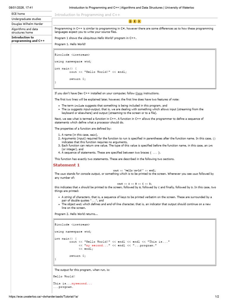 UW ECE150 HelloWorld | PDF | C++ | Namespace