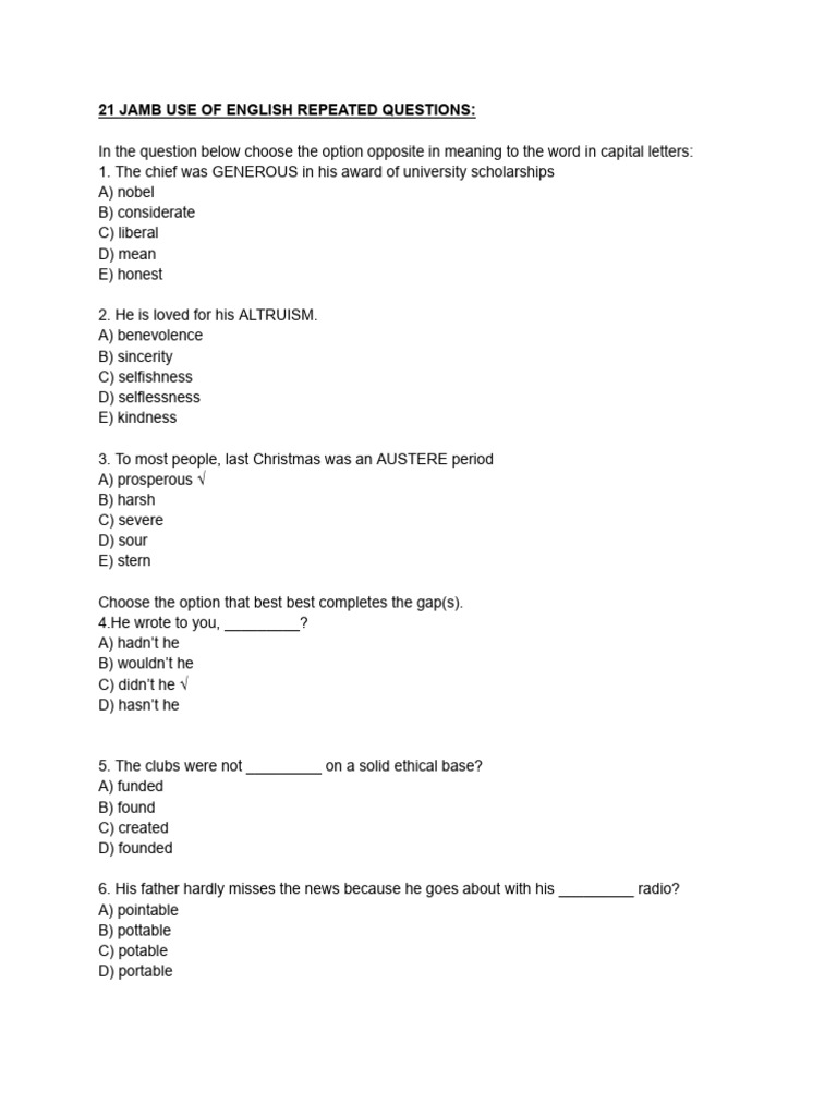 21 Use of English Repeated q | PDF