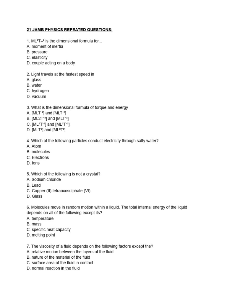 21 Repeated JAMB Physics Questions | PDF | Radiation | Radioactive Decay