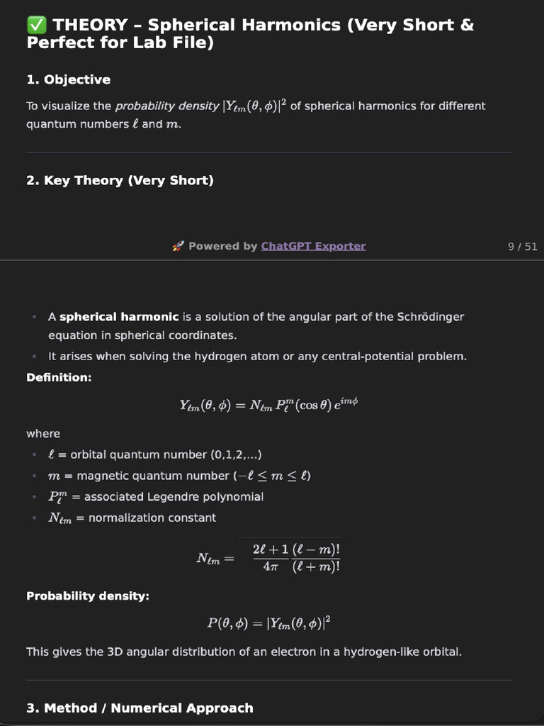 11 Spherical Harmonics Probability Density LM | PDF