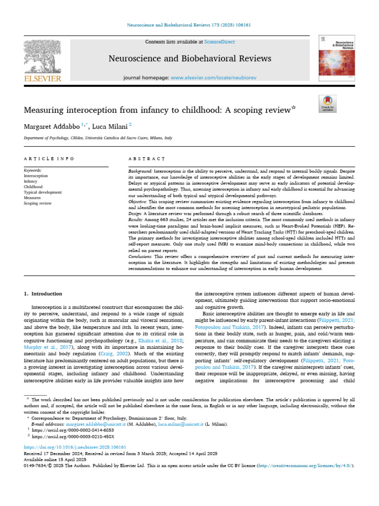 Interoception in Infancy and Childhood | PDF | Systematic Review ...
