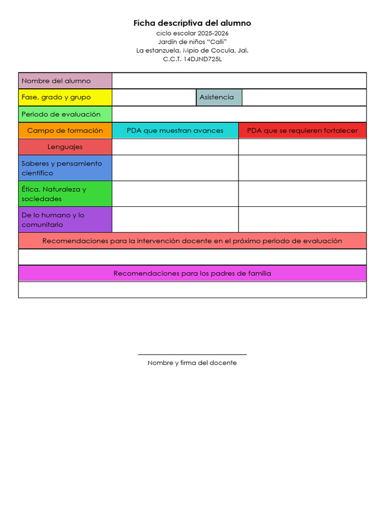 Ficha Descriptiva Alumno Jardín de Niños | PDF