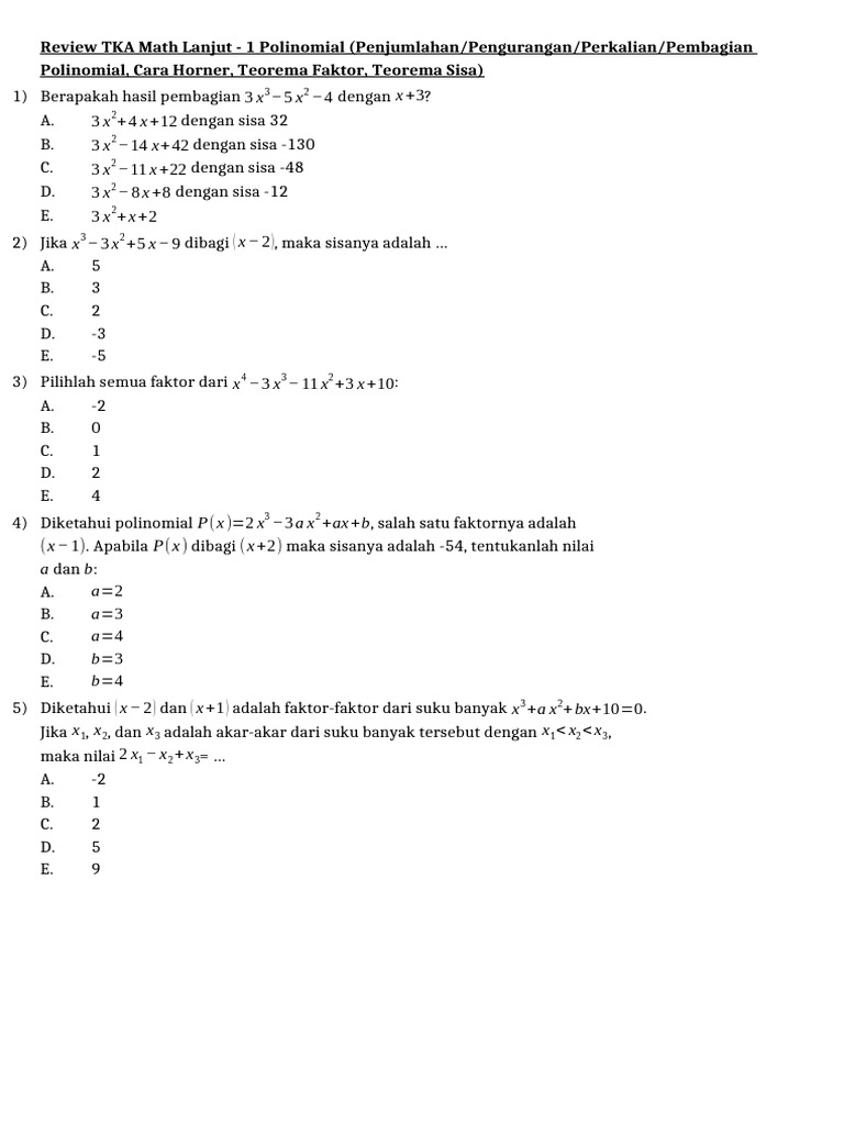 Add Math - 1 Polinomial | PDF