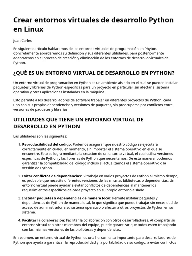 Crear entornos virtuales Python en Linux | PDF | Python (lenguaje de ...