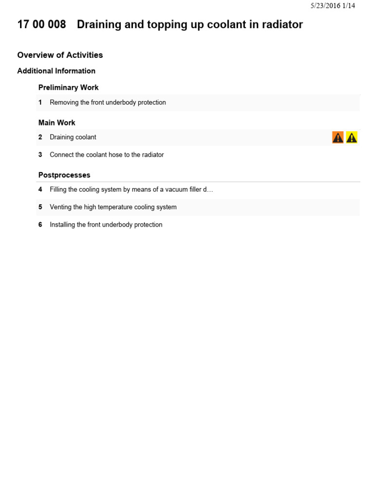 17 00 0008 Draining and Topping Up Coolant in Radiator | PDF | Coolant ...