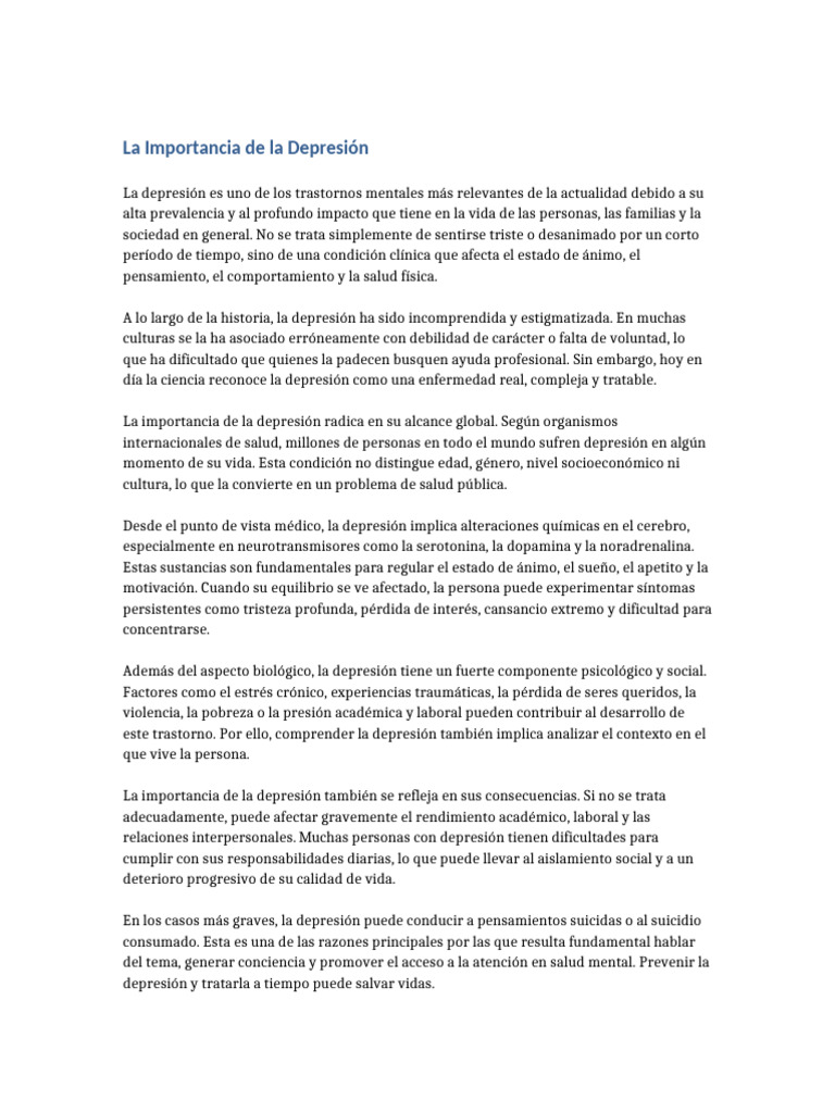 Importancia de la Depresión en Salud Mental | PDF | Trastorno depresivo ...