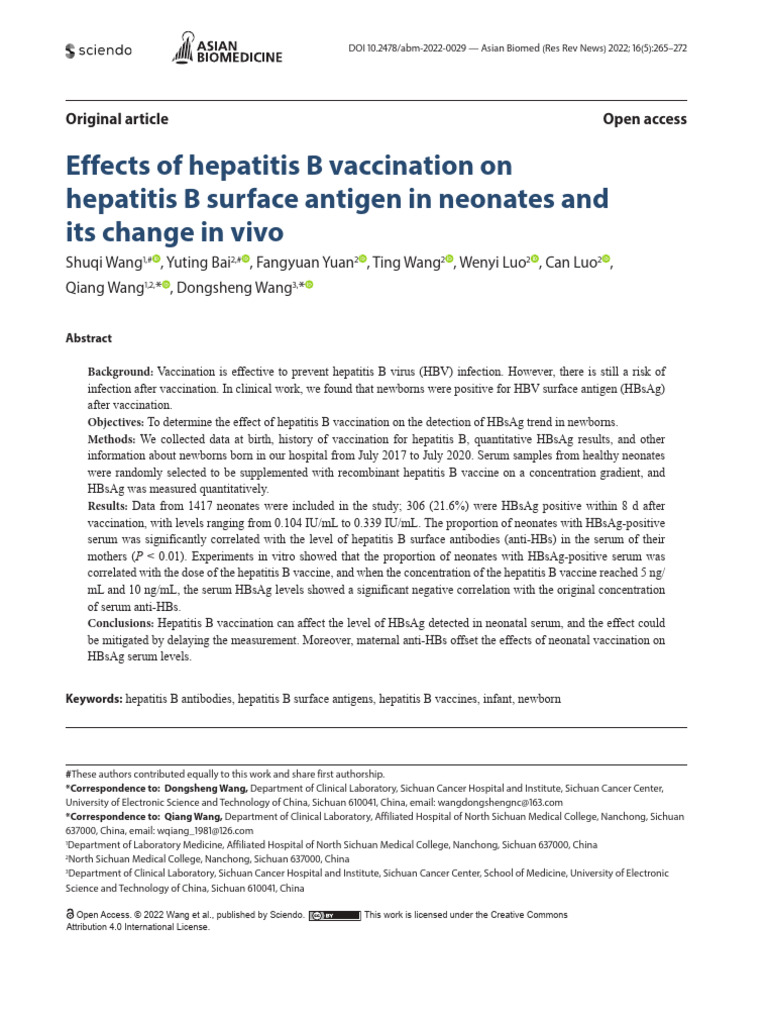 Effects of Hepatitis B Vaccination on Hepatitis B Surface Antigen in ...