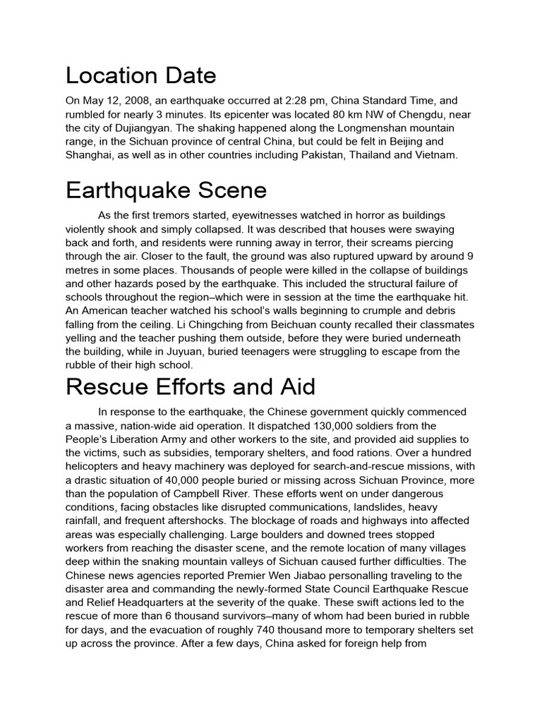 Sichuan Earthquake 2008: Impact and Response | PDF | Earthquakes ...