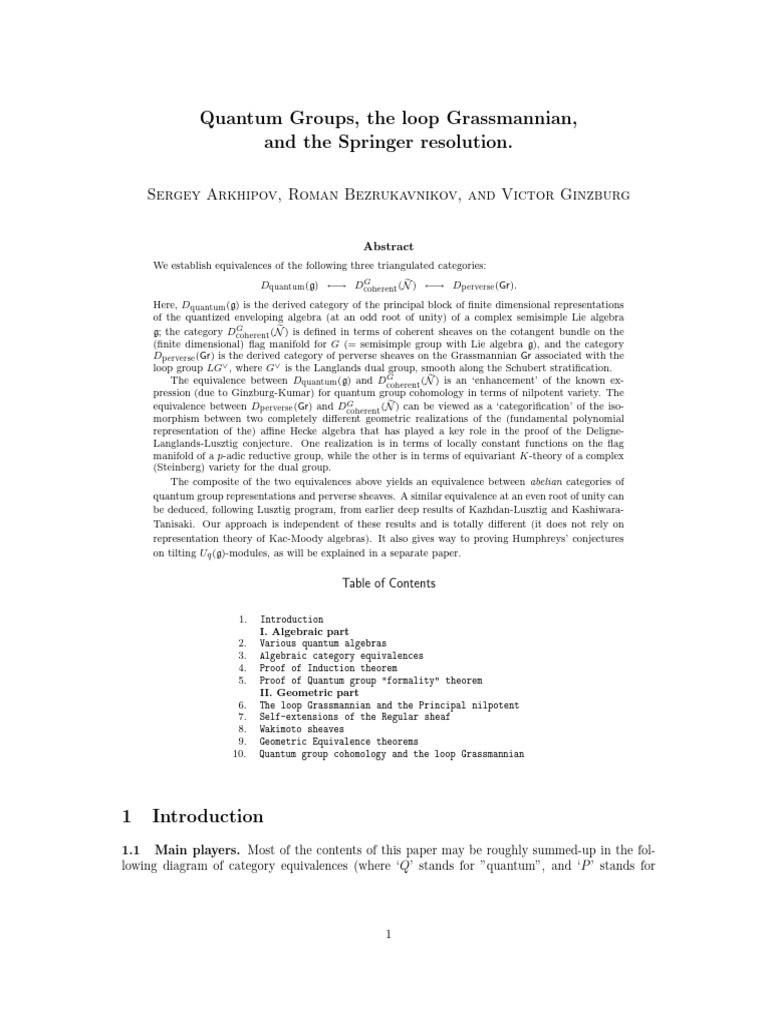 Quantum Groups The Loop Grassmannian and The Resolution-Springer | PDF ...