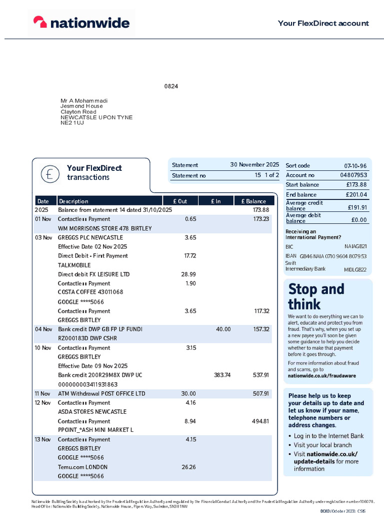 FlexDirect Account Statement Summary | PDF | Overdraft | Cheque