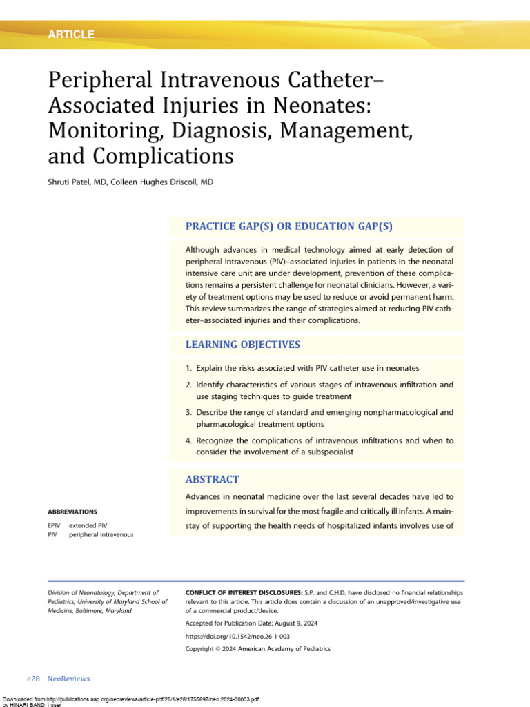 Neonatal PIV Catheter Injury Management | PDF | Intravenous Therapy | Edema