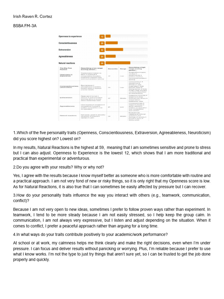 Understanding My Personality Traits | PDF