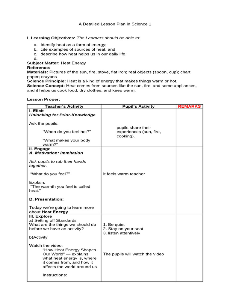 Understanding Heat Energy in Science | PDF | Heat | Lesson Plan