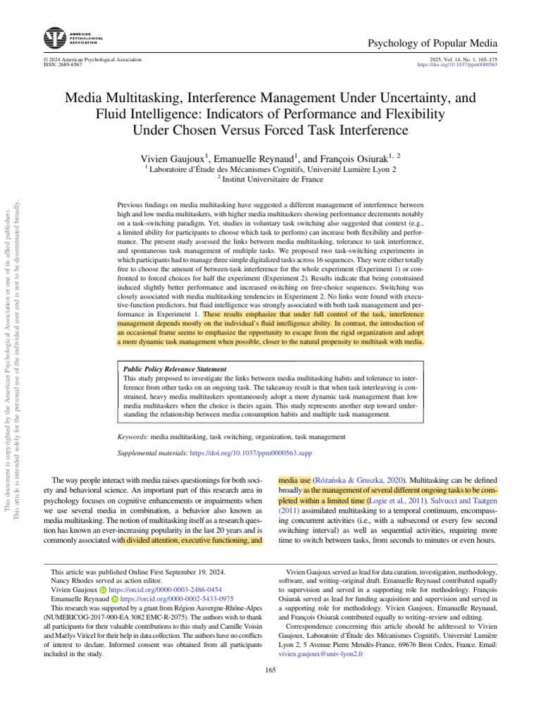 Media Multitasking and Task Management Insights | PDF | Psychological ...