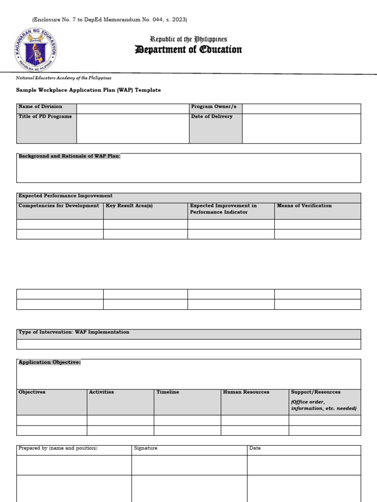 Sample Workplace Application Plan Template | PDF