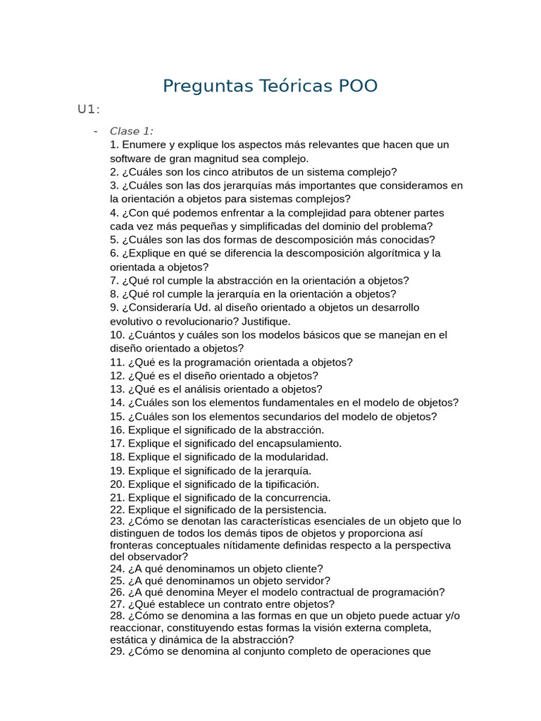 Preguntas Clave sobre POO y Complejidad | PDF | Programación orientada ...