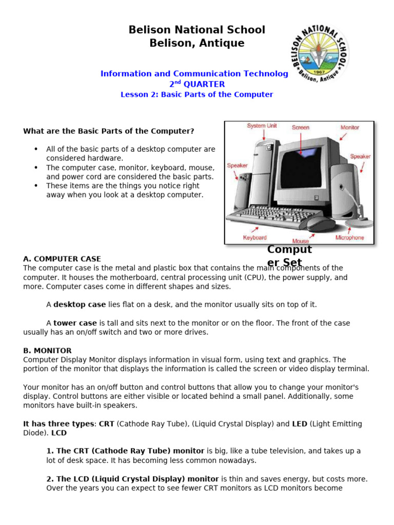 Q2L2 Basic Parts of the Computer | PDF | Computer Monitor | Computer ...