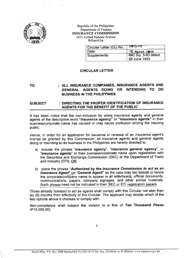 IC Circular Letter No. 12-2015 - Name of Agency | PDF