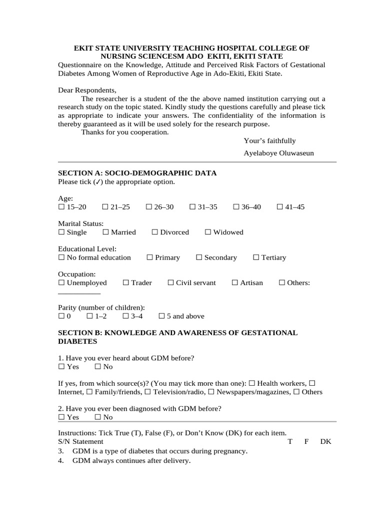Gestational Diabetes Awareness Survey | PDF | Gestational Diabetes ...