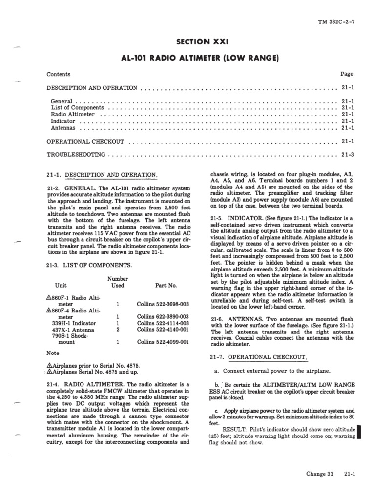Radar Altimeter (Al-101 Low Range) Ops Check | PDF