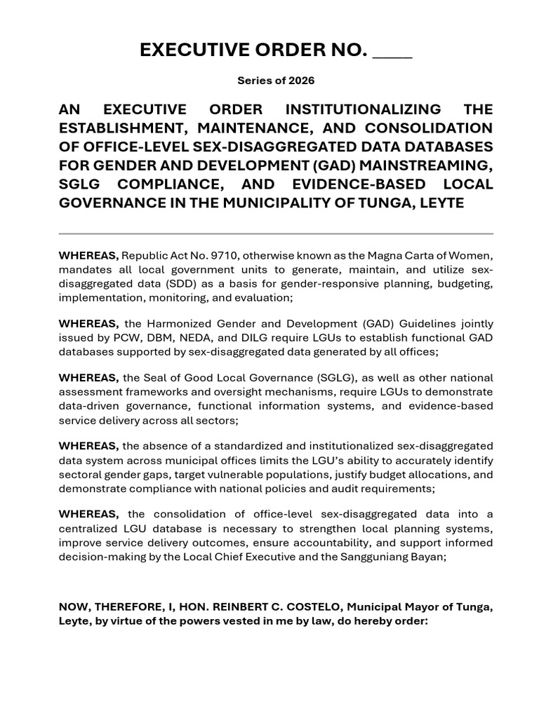 Executive Order No1 | PDF | Governance | Databases
