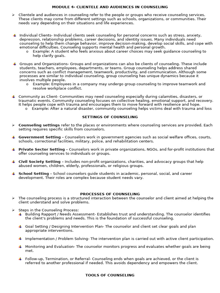 Counseling Clientele and Settings Overview | PDF | Psychotherapy ...