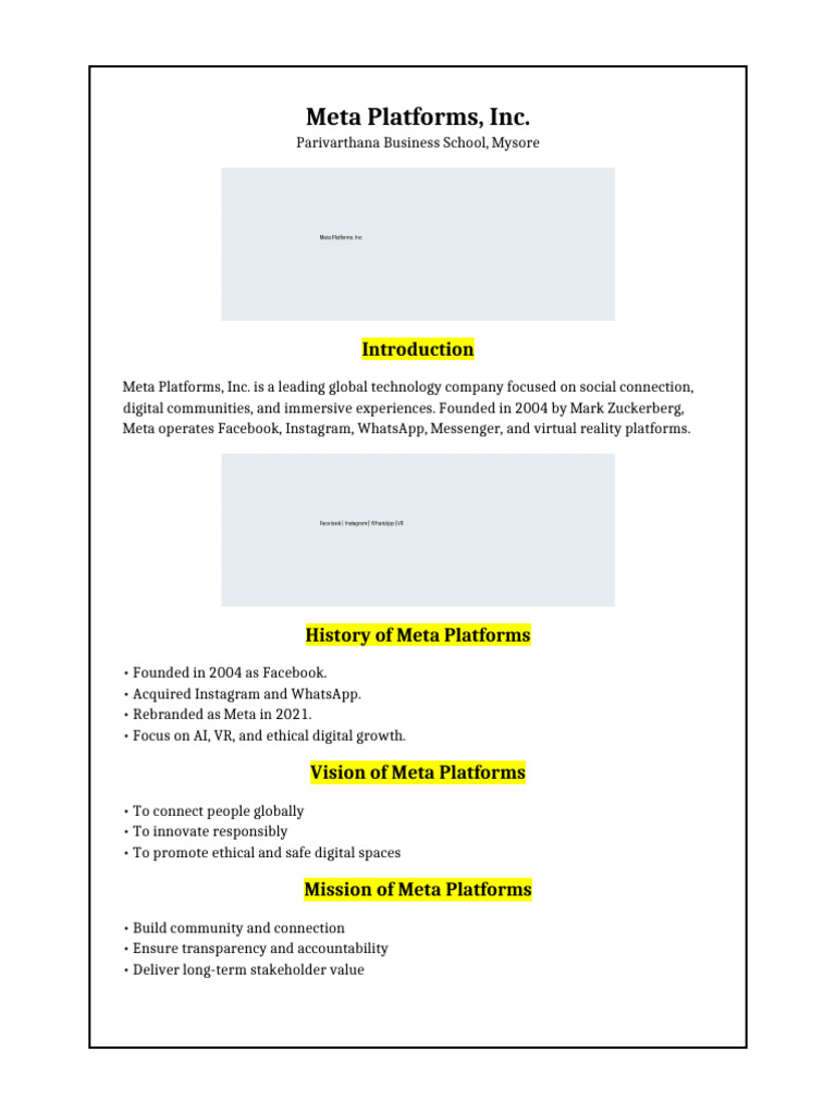 Meta Platforms: History, Vision, and Ethics | PDF