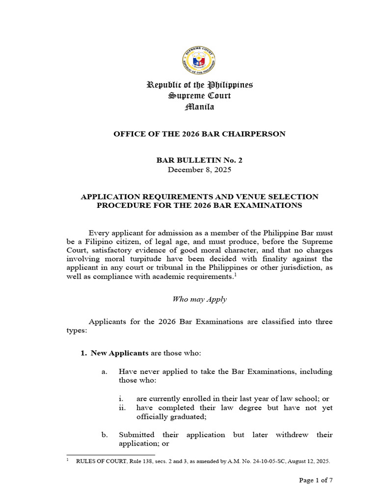 2026 Philippine Bar Exam Application Guide | PDF | Birth Certificate ...
