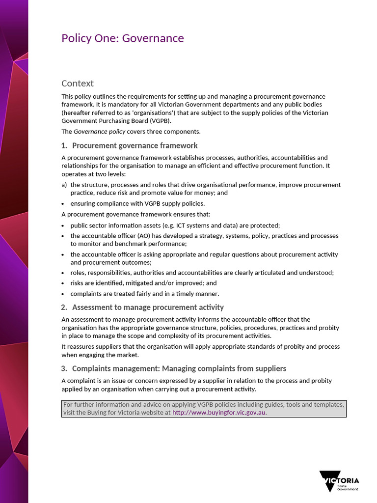 VGPB-Policy-One-Governance | PDF | Procurement | Governance