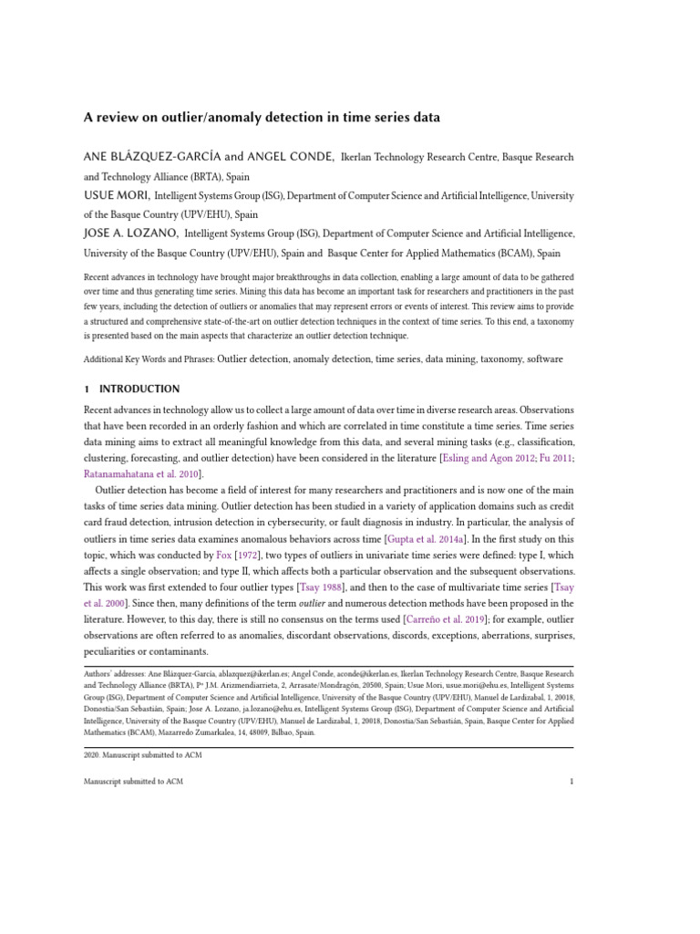 A Review on Outlier_anomaly Detection in Time Series Data | PDF | Time ...
