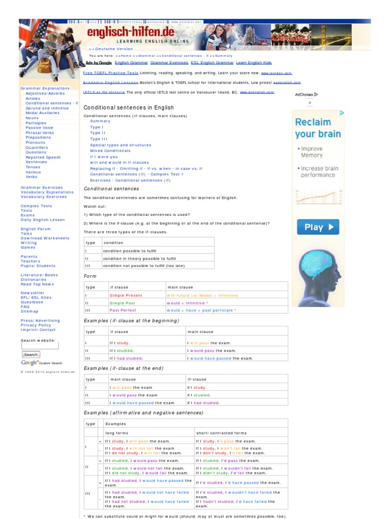 If Clauses - Conditional Sentences - English Grammar | PDF | English ...