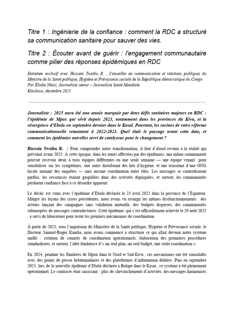 Coordination sanitaire en RDC : un modèle efficace | PDF | Organisation ...