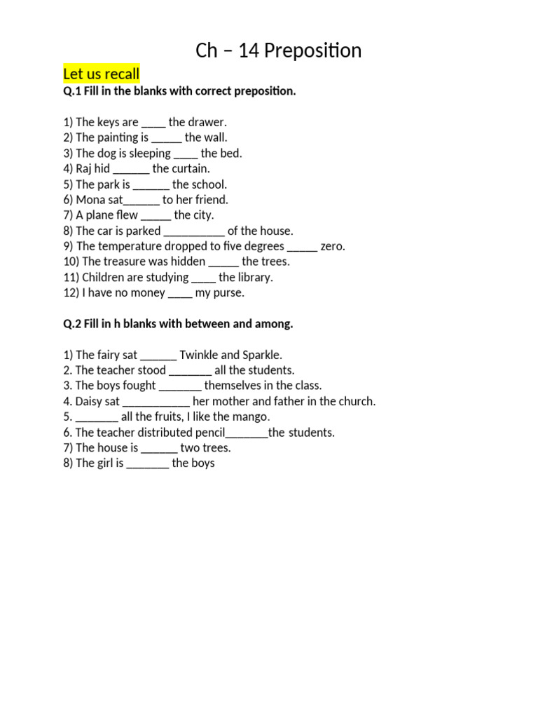 Preposition Exercises for Students | PDF