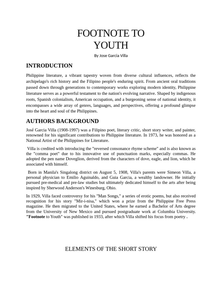 Footnote to Youth: A Literary Analysis | PDF