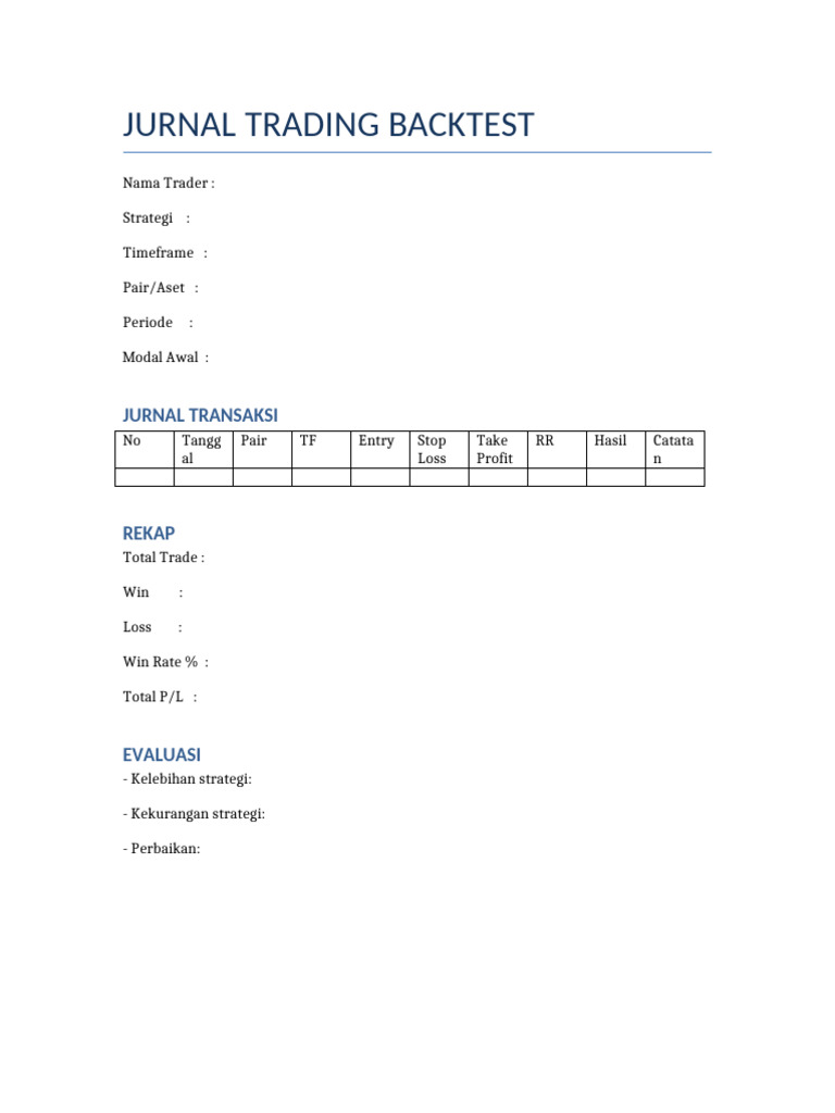 Jurnal Trading Backtest FIX-1 | PDF