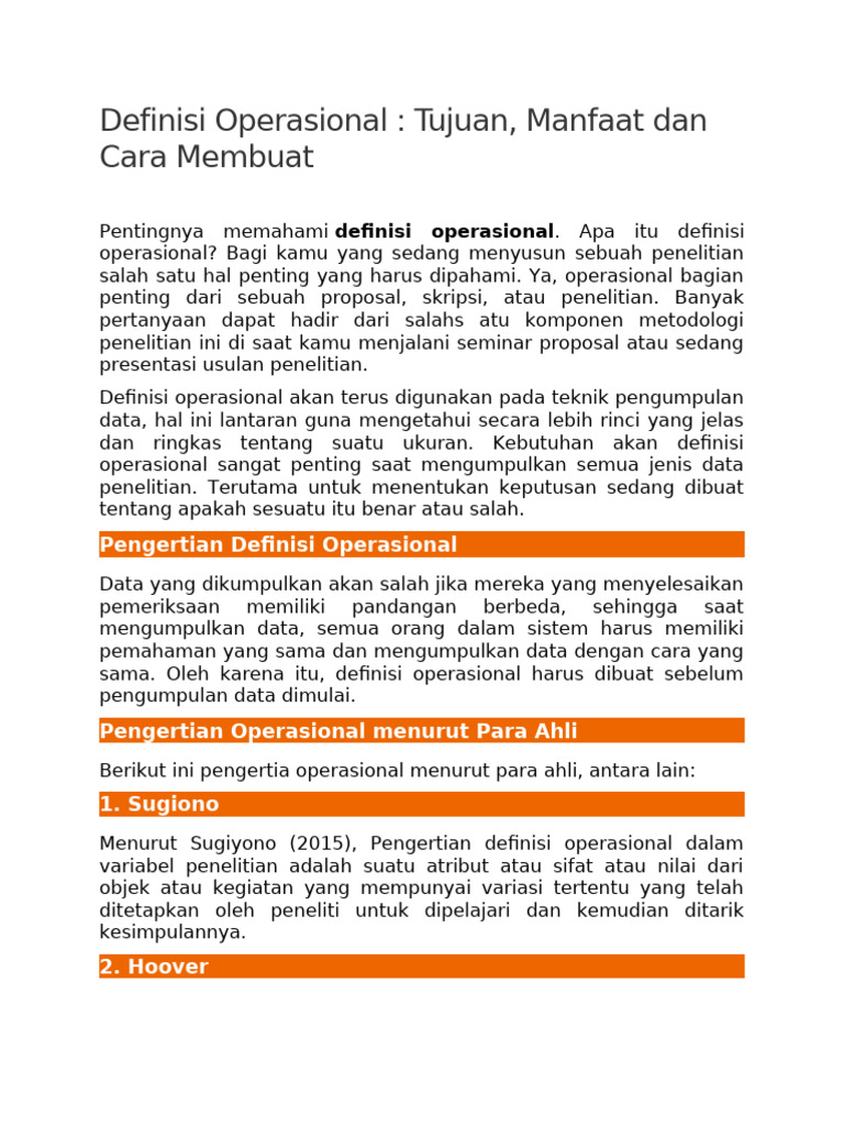 Definisi Operasional dalam Penelitian | PDF