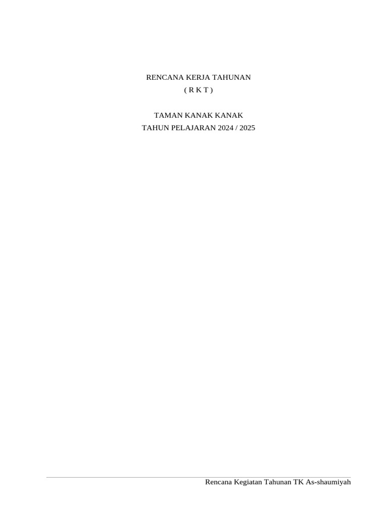 Rencana Kerja Tahunan TK As-Shaumiyah 2024-2025 | PDF